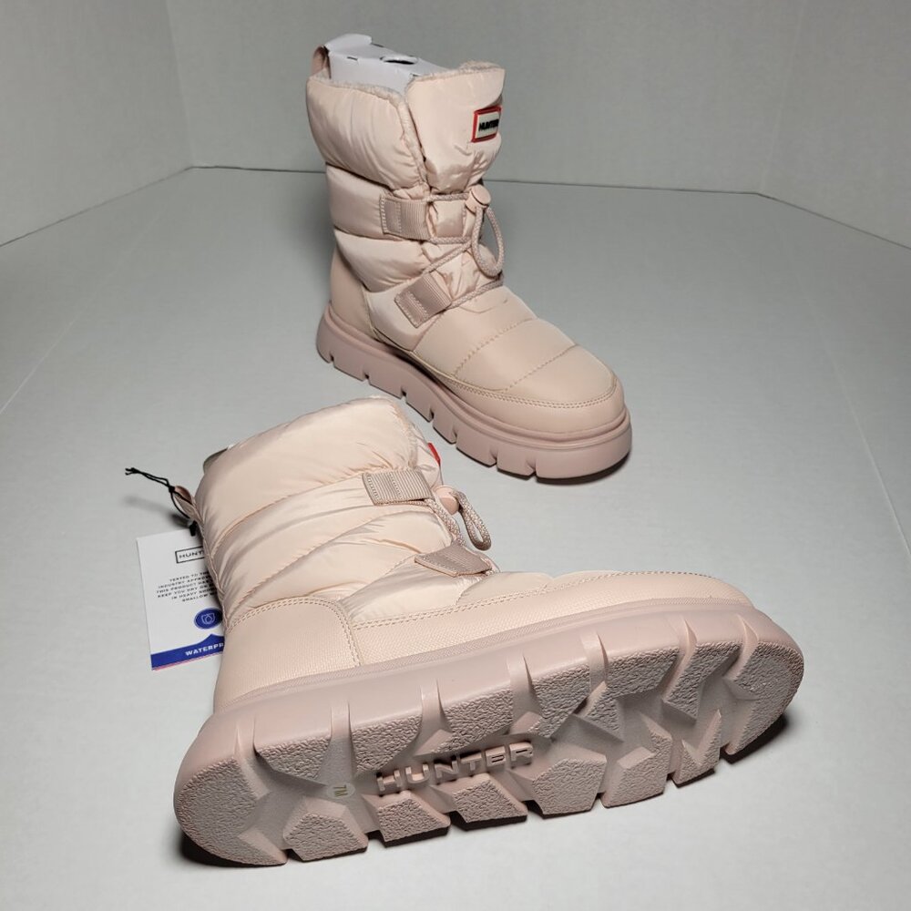 Hunter Women's Moon Lug Sole Insulated Waterproof Snow Booties in Light Natural - Picture 2 of 10